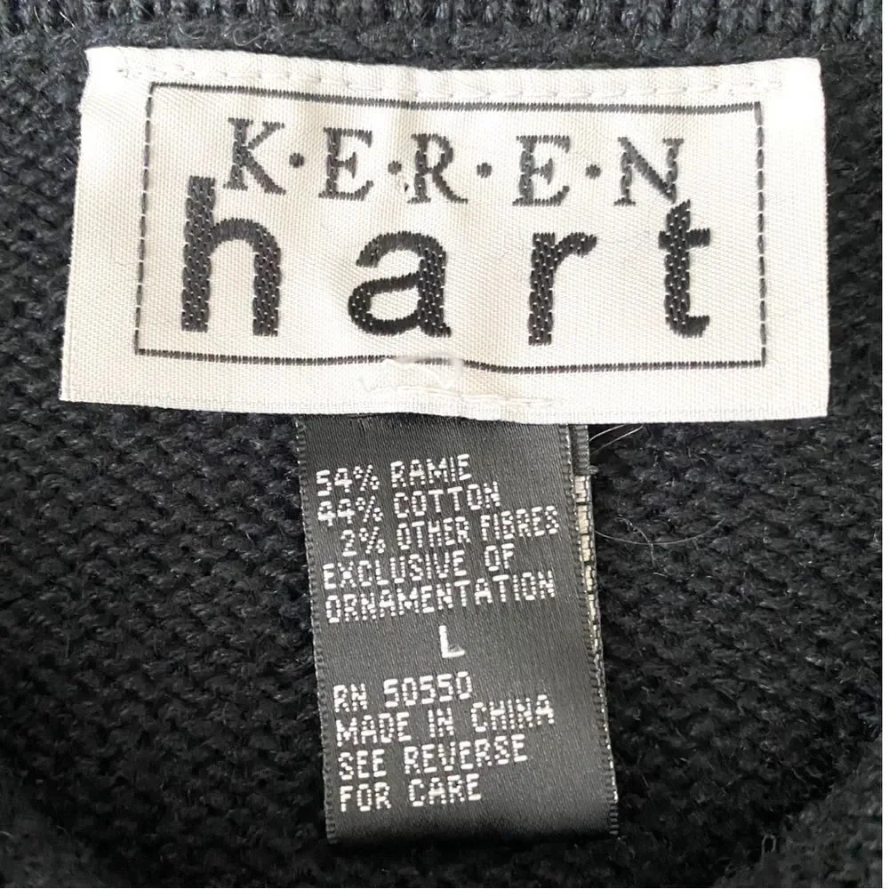 Keren Hart Vintage Embroidered‎ Christmas Zip Up Black Cardigan, Size Large